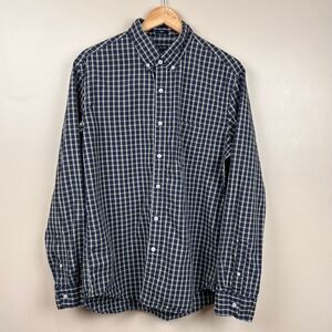 J Crew Mens Shirt L Blue Plaid Slim Fit Flex Washed Long Sleeve Button Up‎